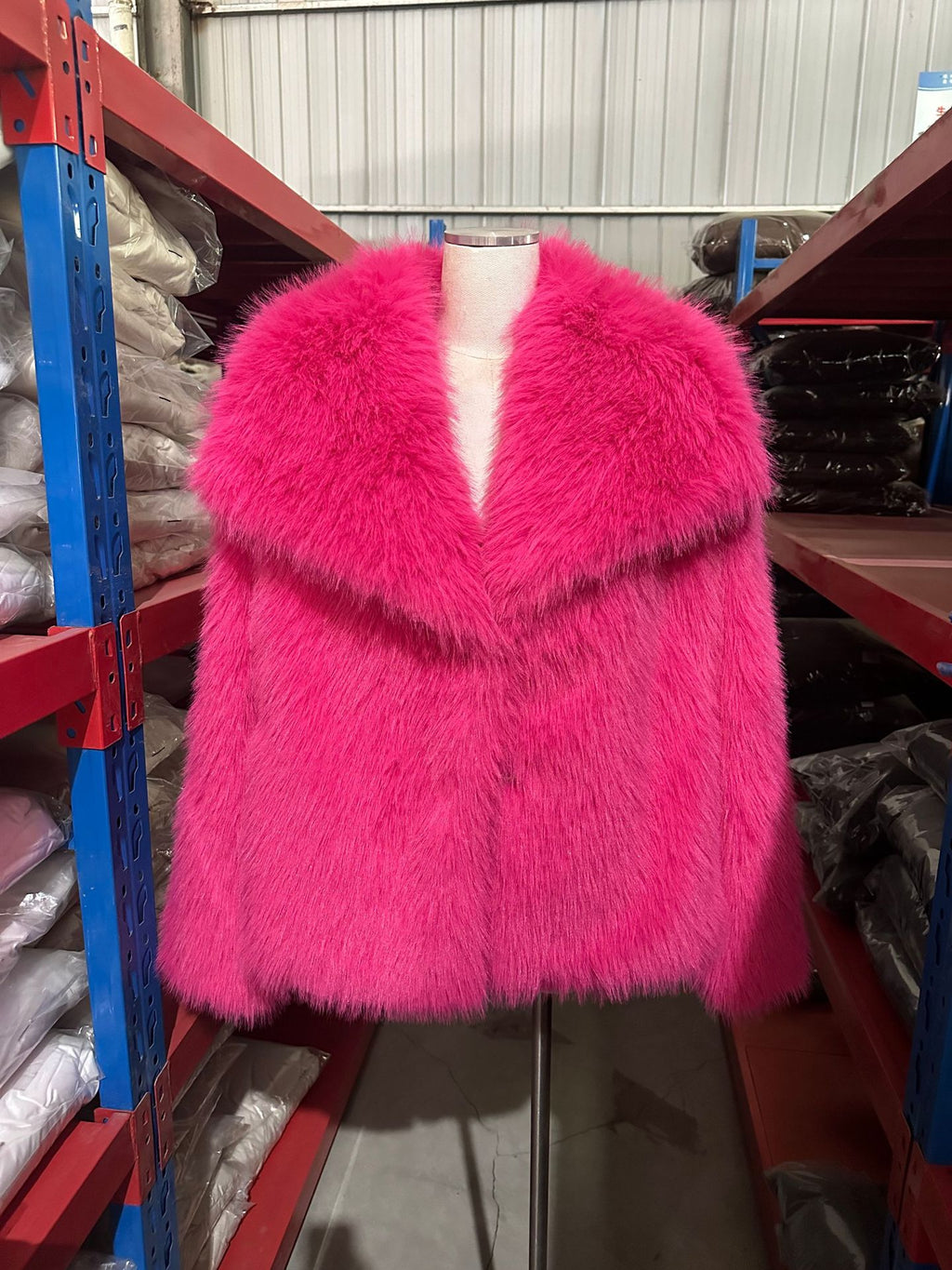Faux Fur Coat with Wide Collar