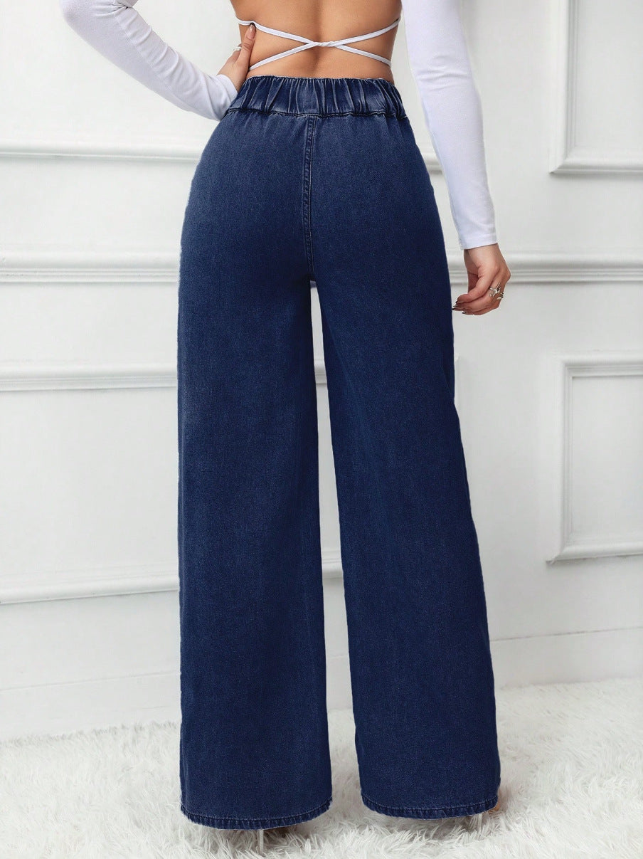 Button-Detail High-Waist Wide-Leg Jeans