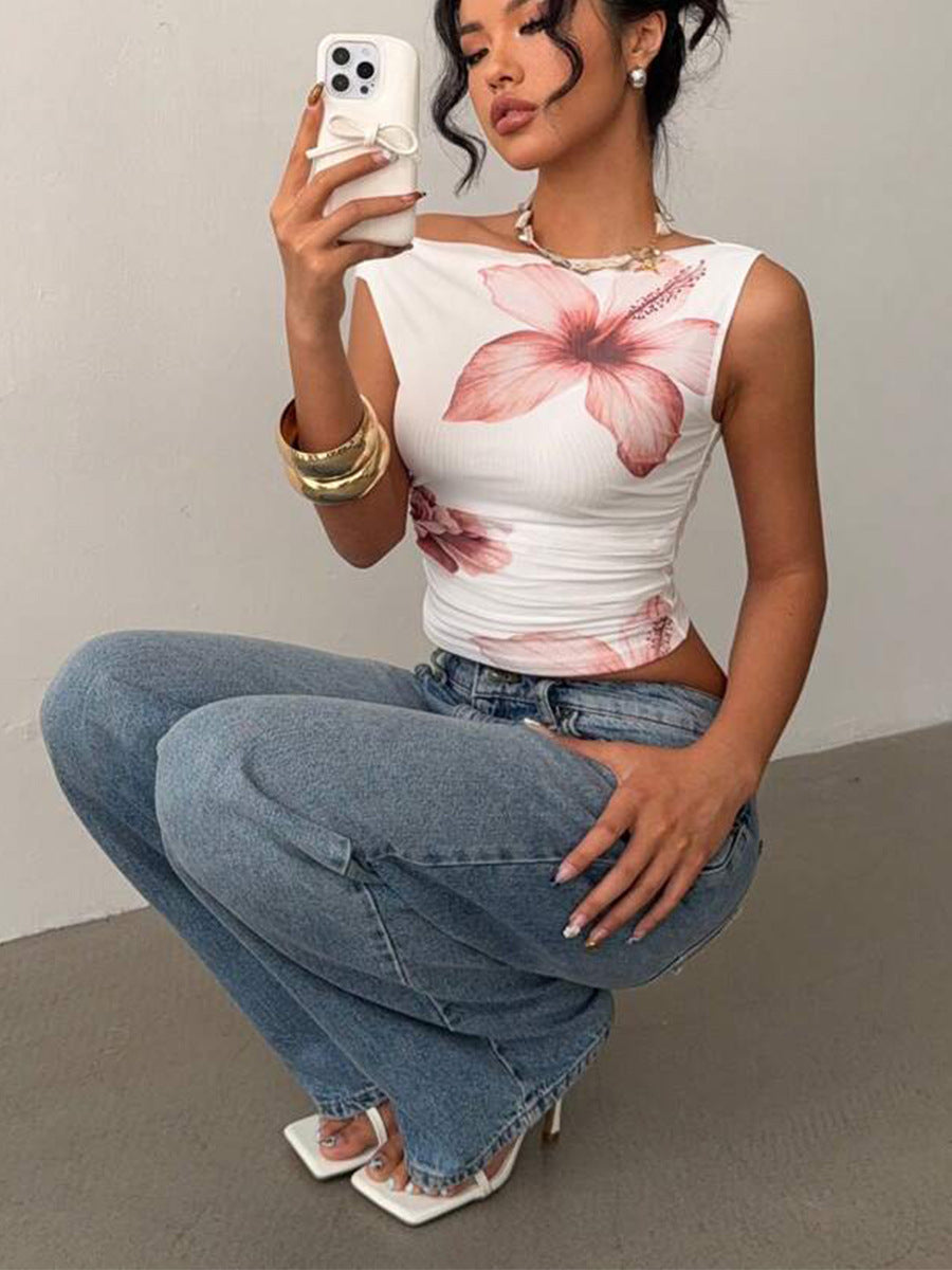 Floral Asymmetric Crop Top