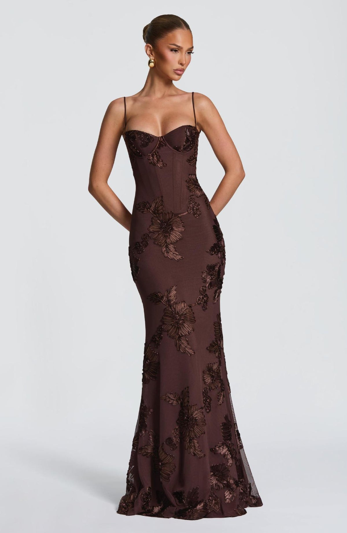 Floral Open-Back Maxi Dress - Brown