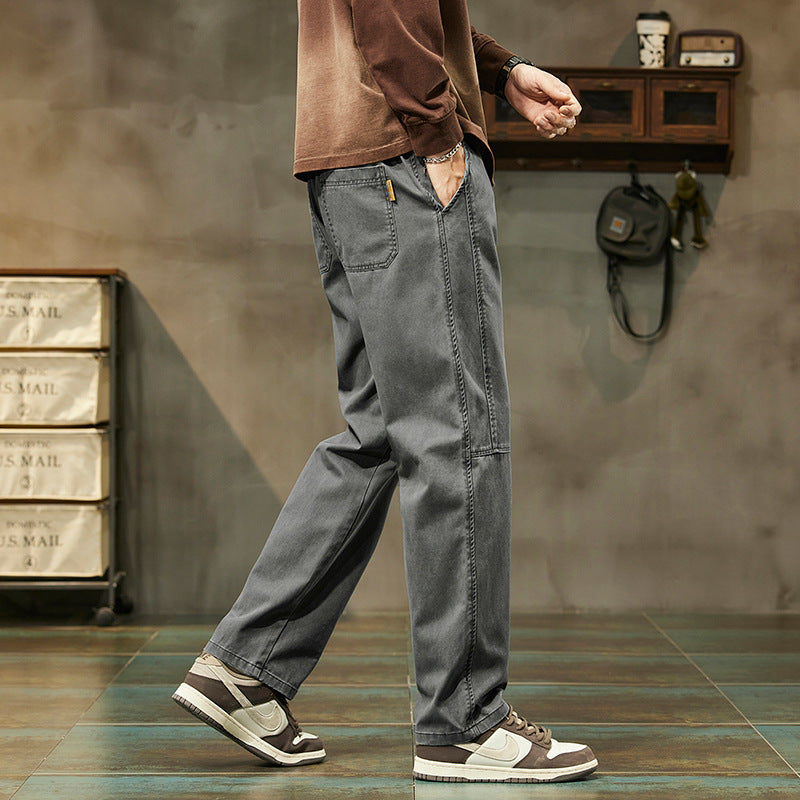 Men's Pure Cotton Washed Wide-Leg Casual Trousers