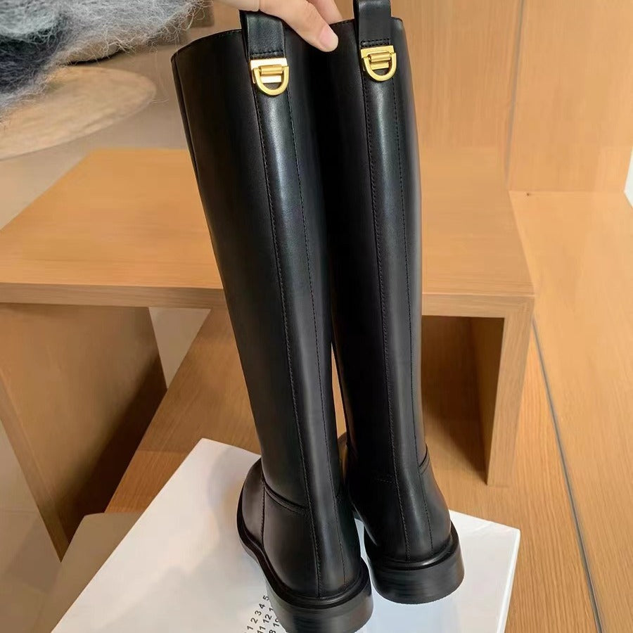 Leather Side-Zip Riding Boots