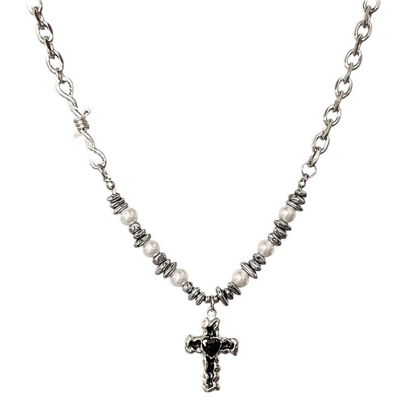 Gothic Cross Pearl Fusion Necklace