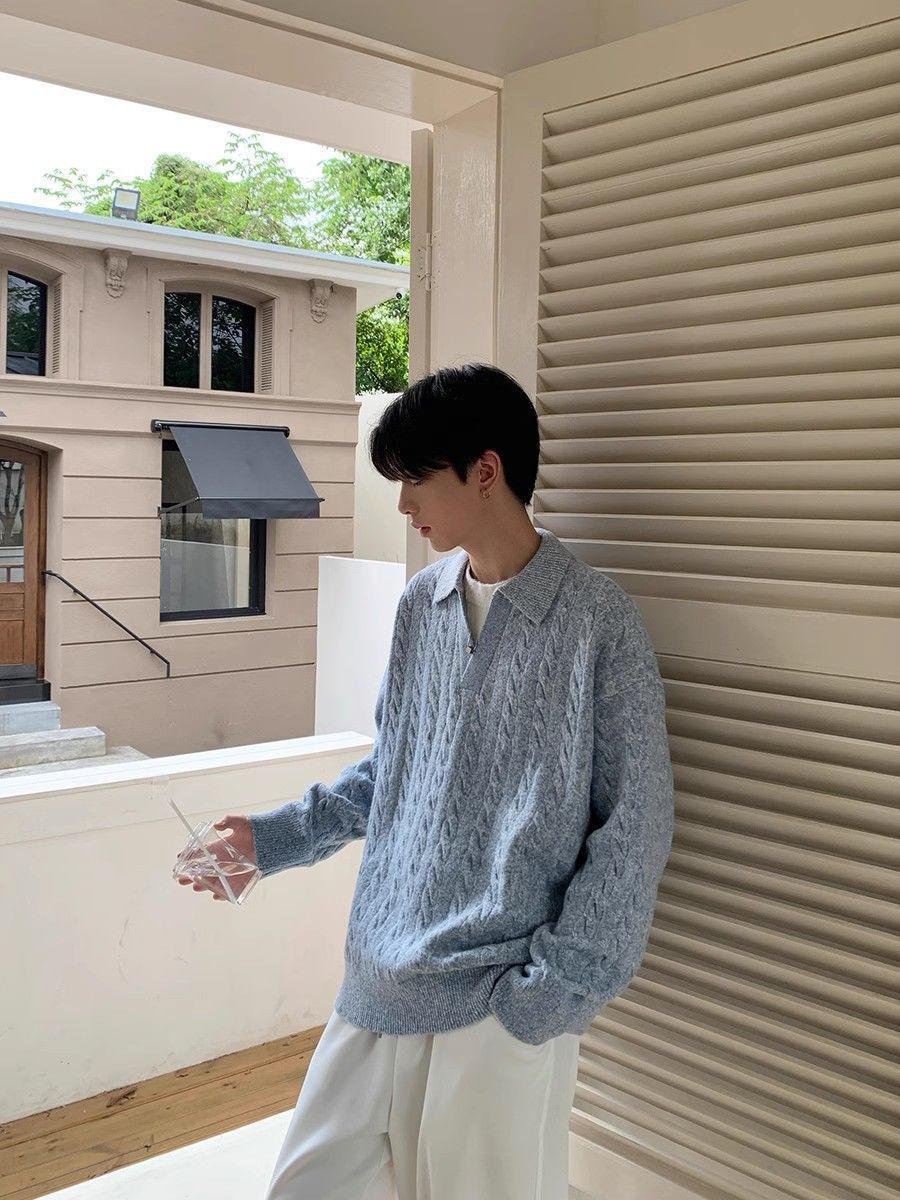 Faux Two-Piece Collared Knit Pullover