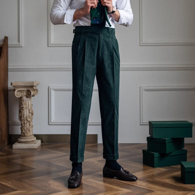 High-Waist Neapolitan Pleated Corduroy Trousers