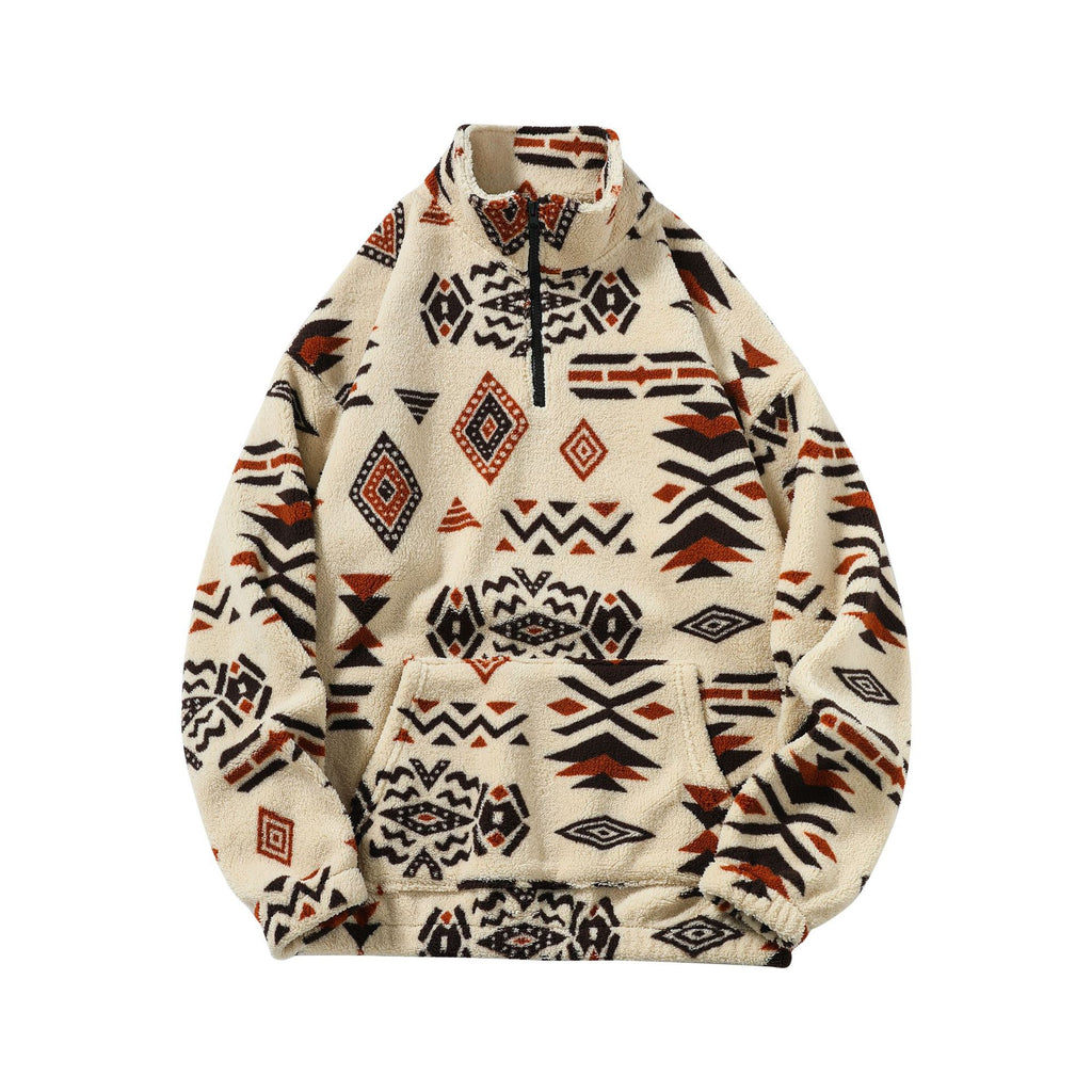 Geometric Pattern Half-Zip Sweater