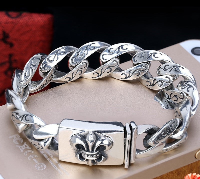 Vintage Fleur de Lis Cuban Chain Bracelet