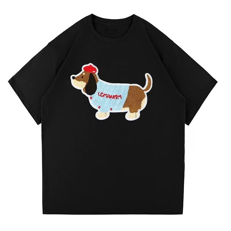 Dog Embroidered Loose T-Shirt