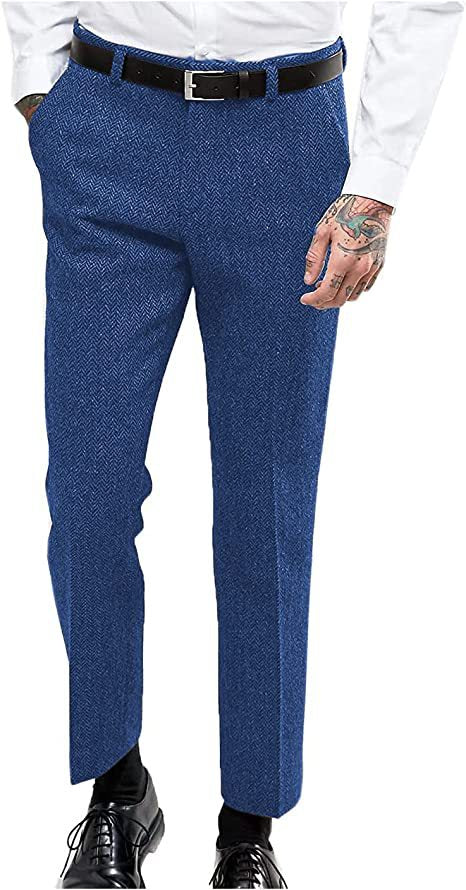 Men’s Herringbone Straight-Leg Suit Pants