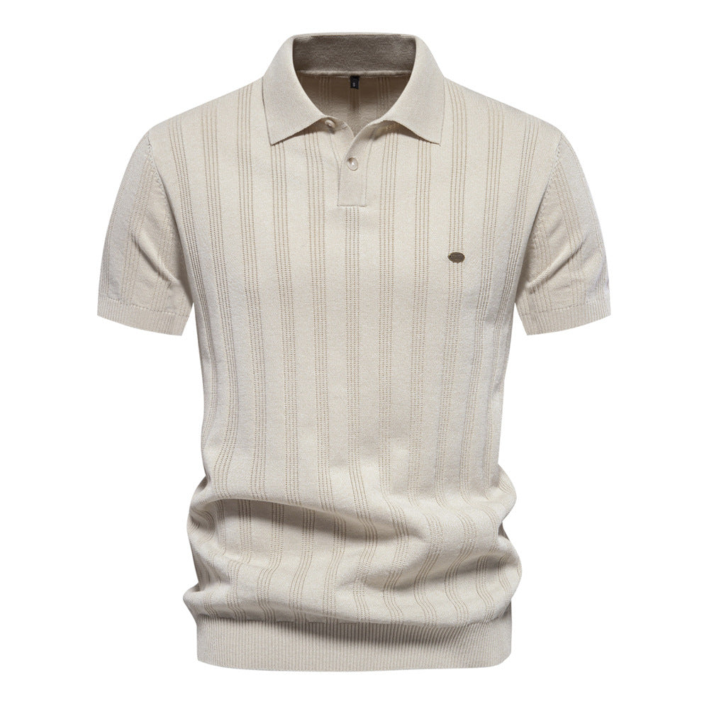 Textured Vertical Stripe Knit Polo