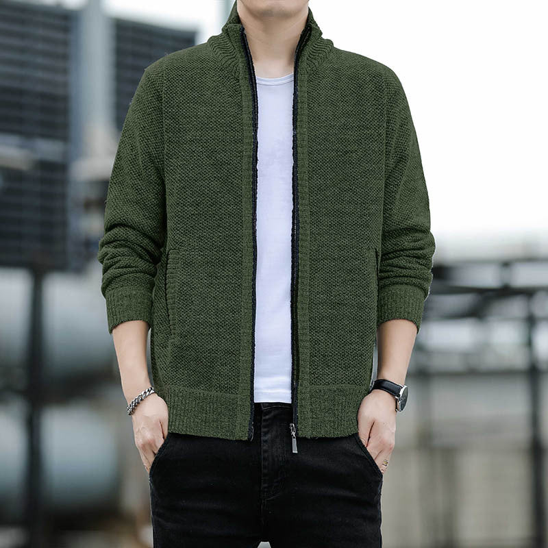 Men's winter new fleece thickened long-sleeved knitwear