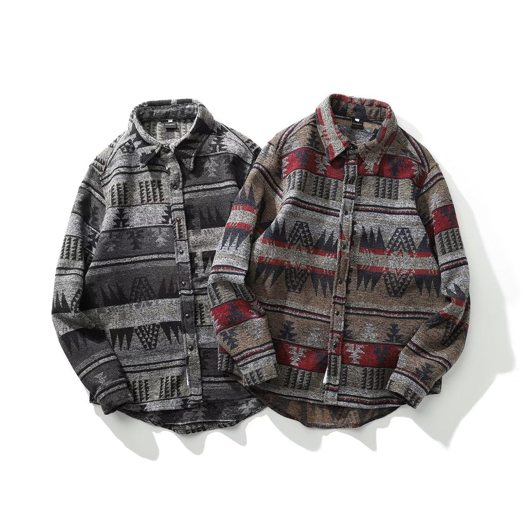 Vintage Ethnic Pattern Flannel Overshirt