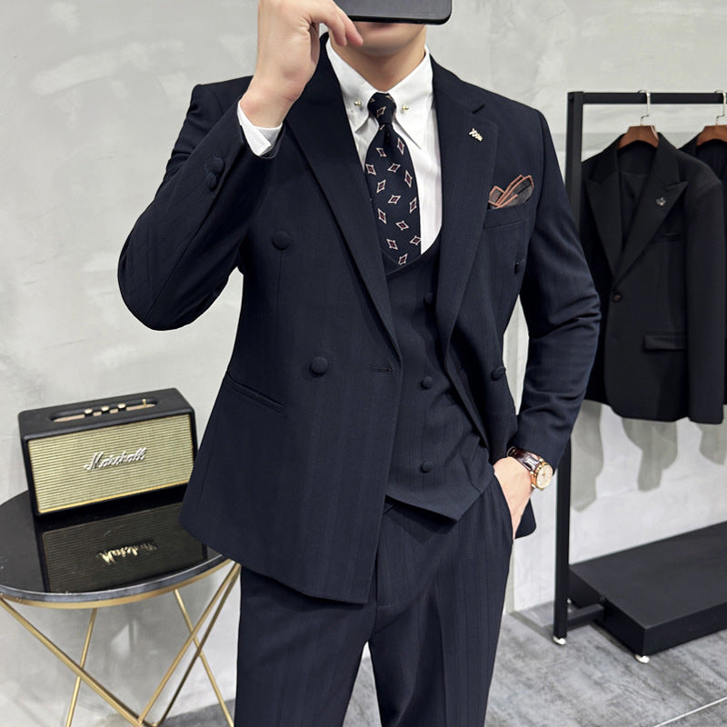 Men’s Pinstripe Double-Breasted Three-Piece Suit