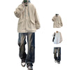 Three-piece jacket khaki + long white T-shirt + pants blue