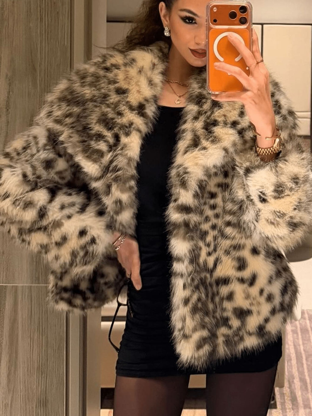 Women's Leopard Print Faux Fur Jacket