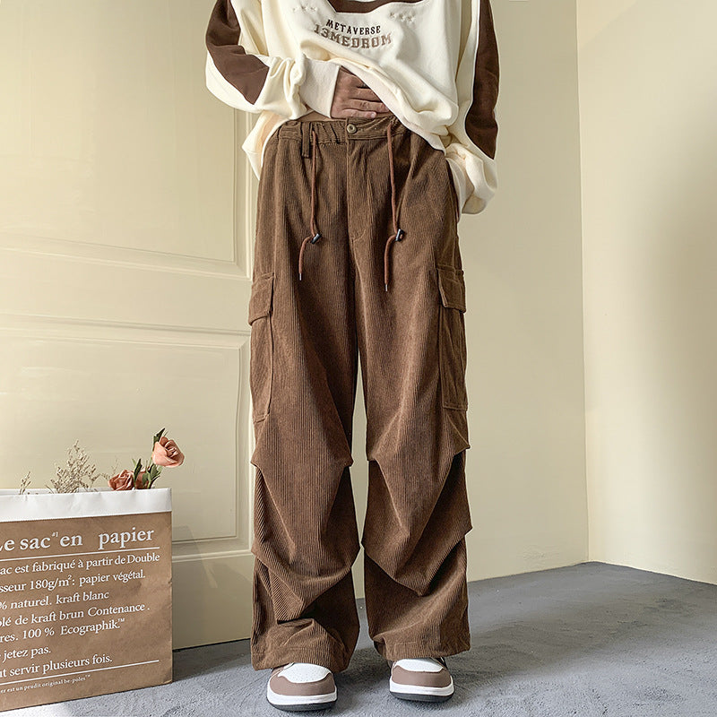 Corduroy Wide-Leg Cargo Trousers
