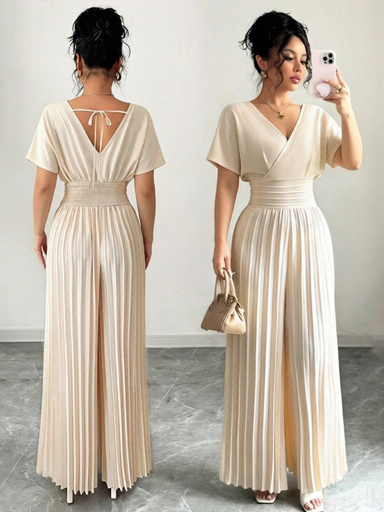 Elegant Pleated Wide Leg Jumpsuit