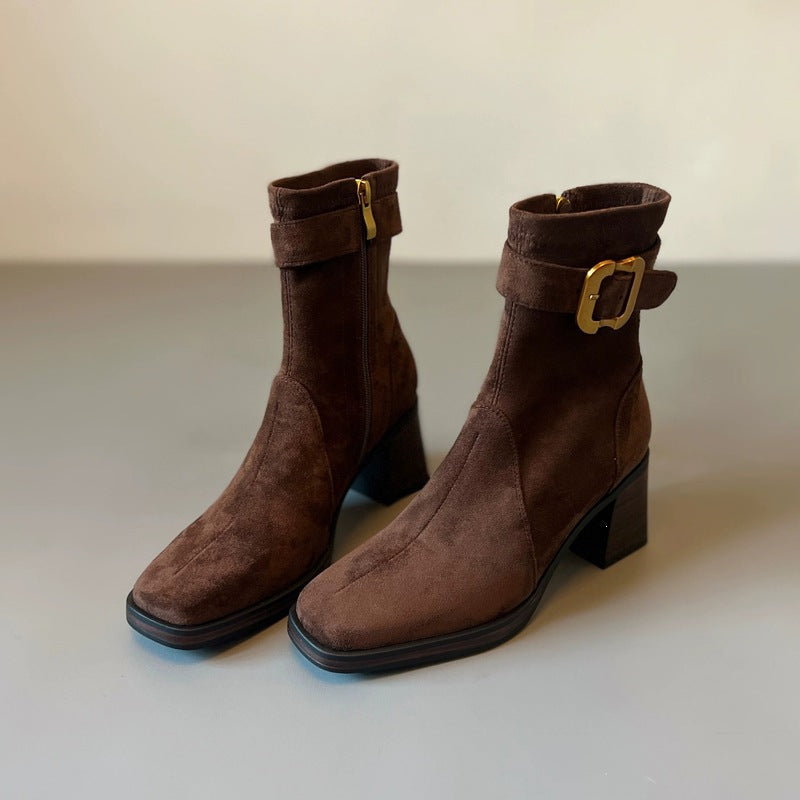 Square-Toe Block-Heel Boots