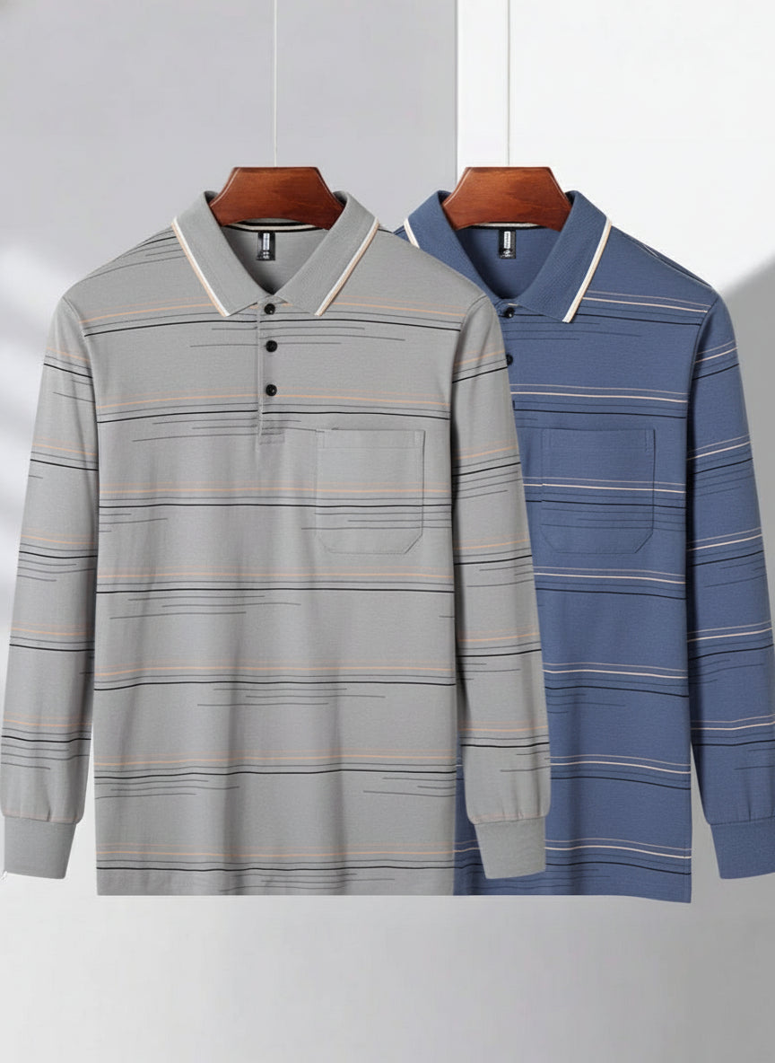 Men's Long Sleeve Striped Polo Shirt