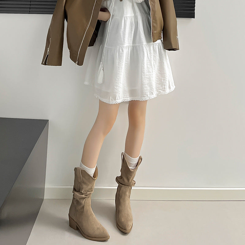 Vintage Mid-Calf Block-Heel Boots