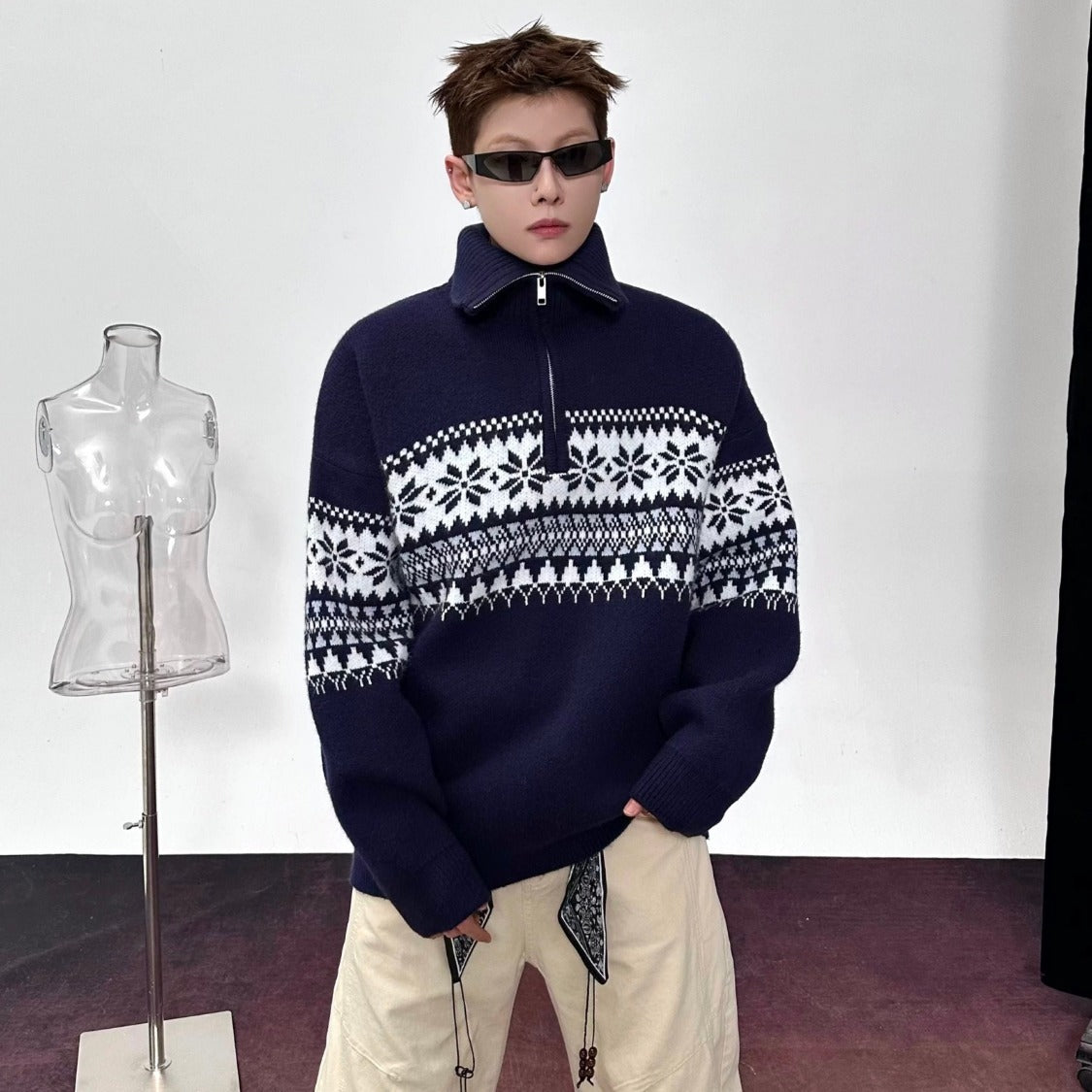 Festive Snowflake Quarter-Zip Jumper