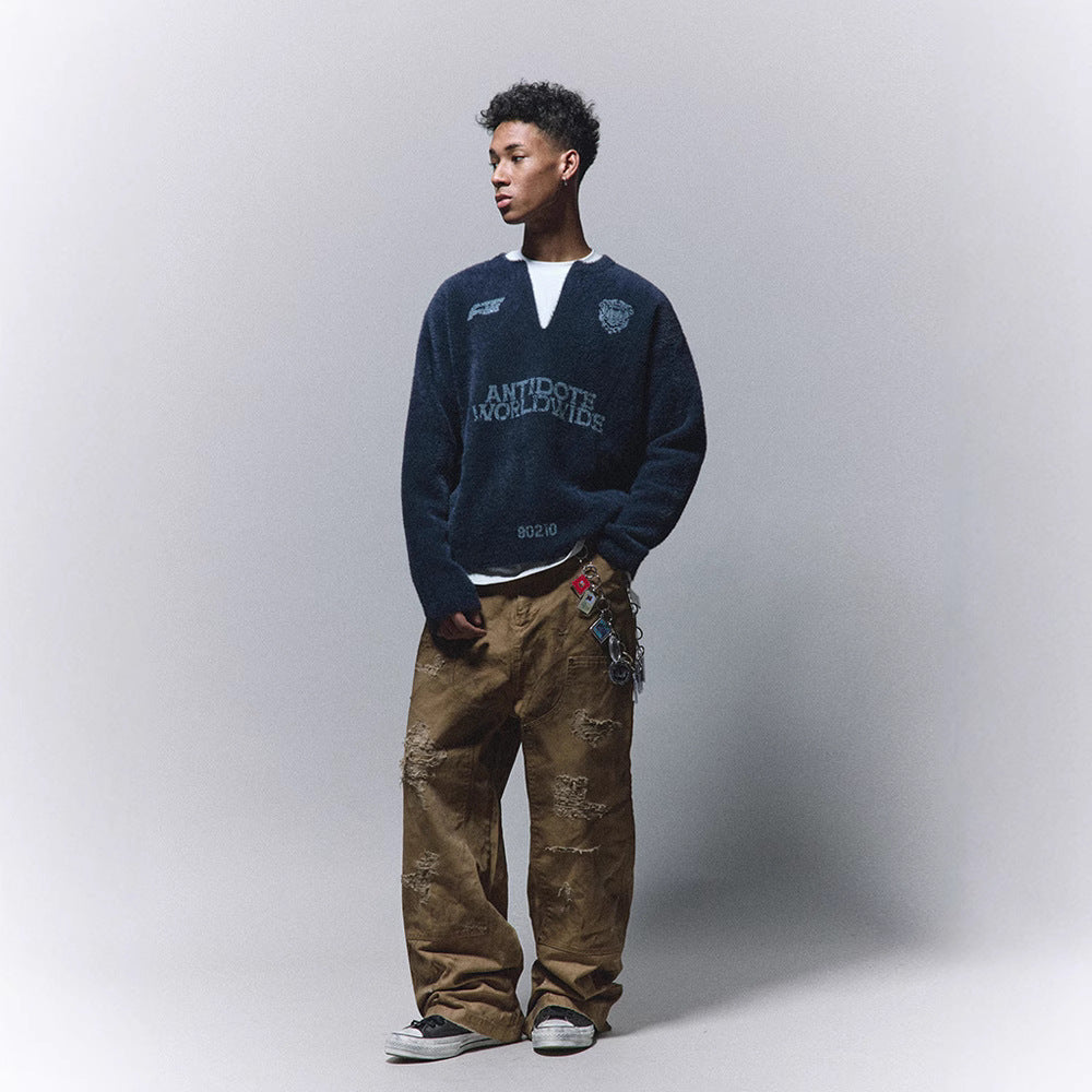 Antidote Worldwide V-Neck Graphic Sweater