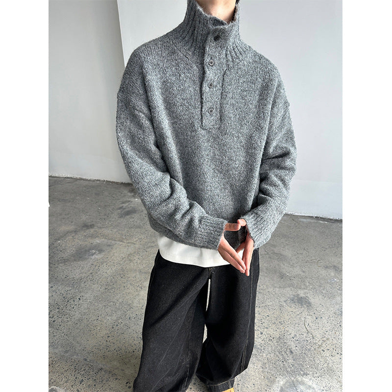 Oversized Half-Button Knit Pullover
