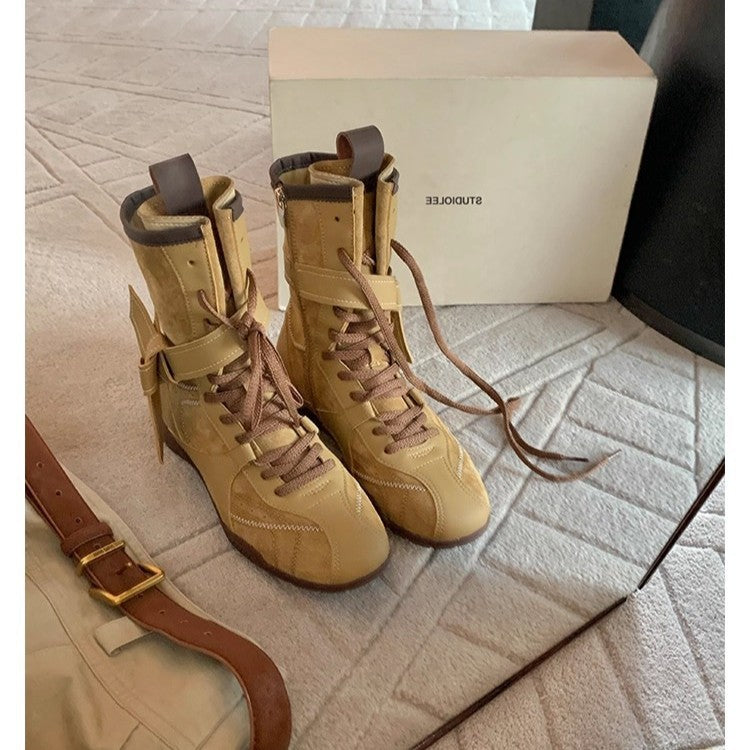 Colorblock Lace-Up Ankle Boots