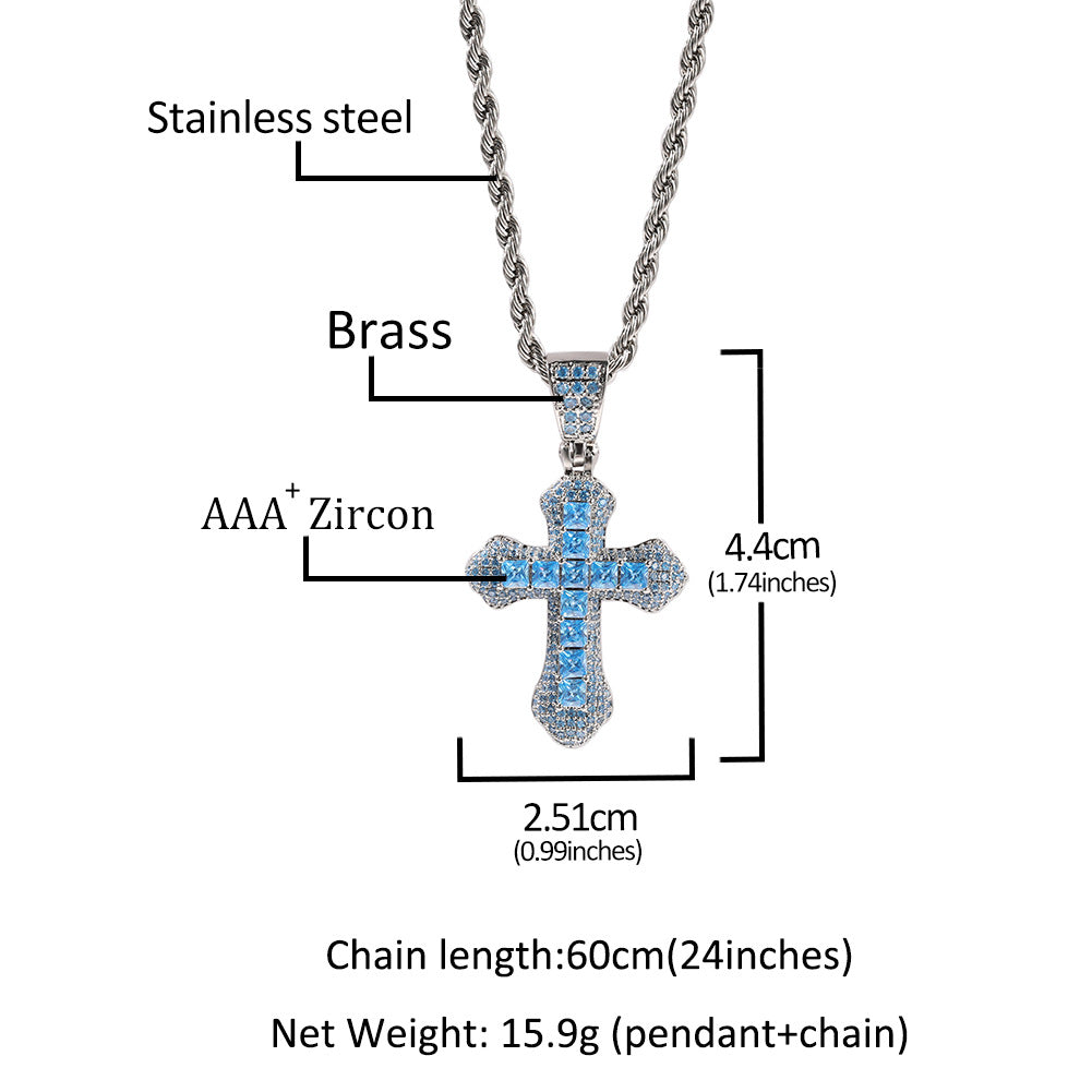 Iced Cross Rope Chain Pendant