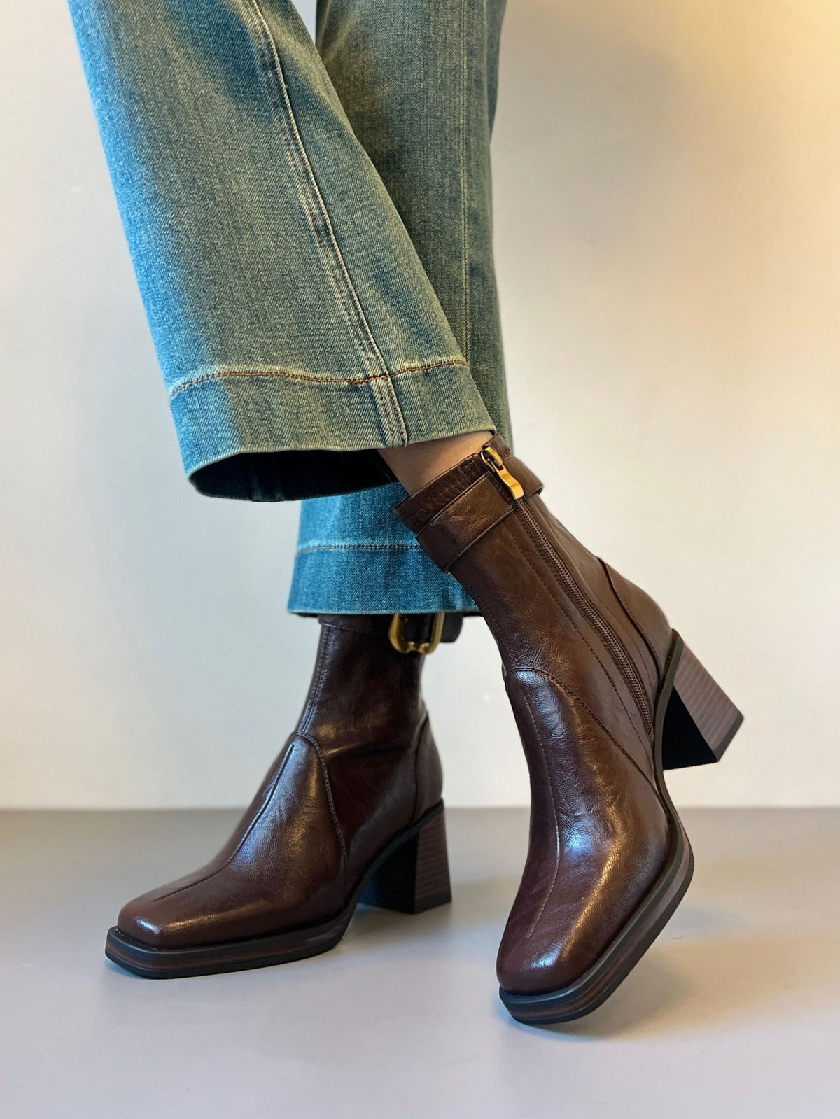 Square-Toe Block-Heel Boots