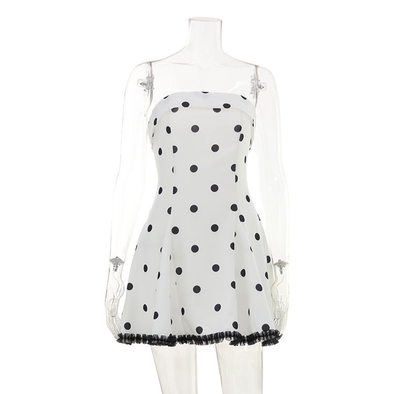 Strapless Polka-Dot Mini Dress - White