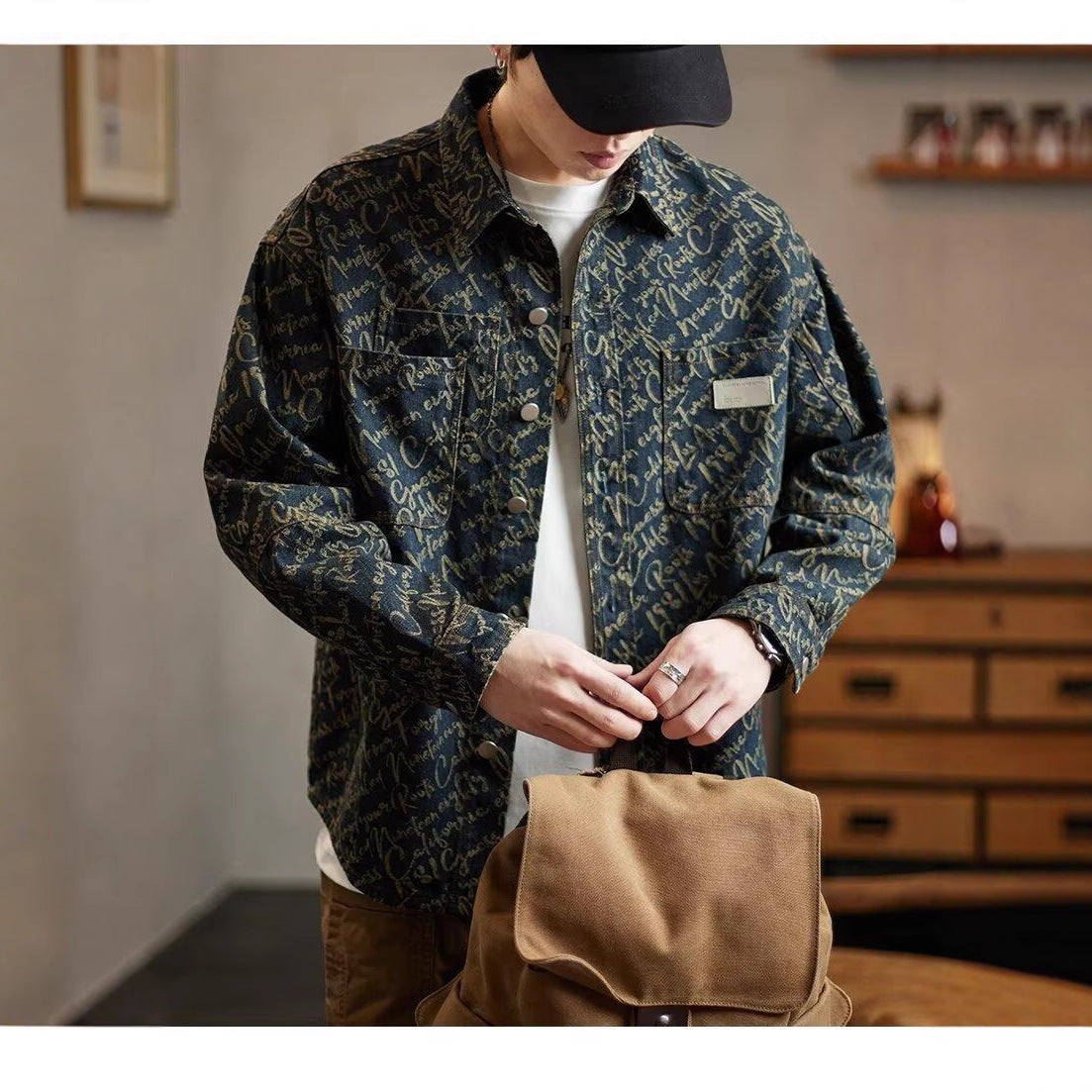 Abstract Print Denim Jacket