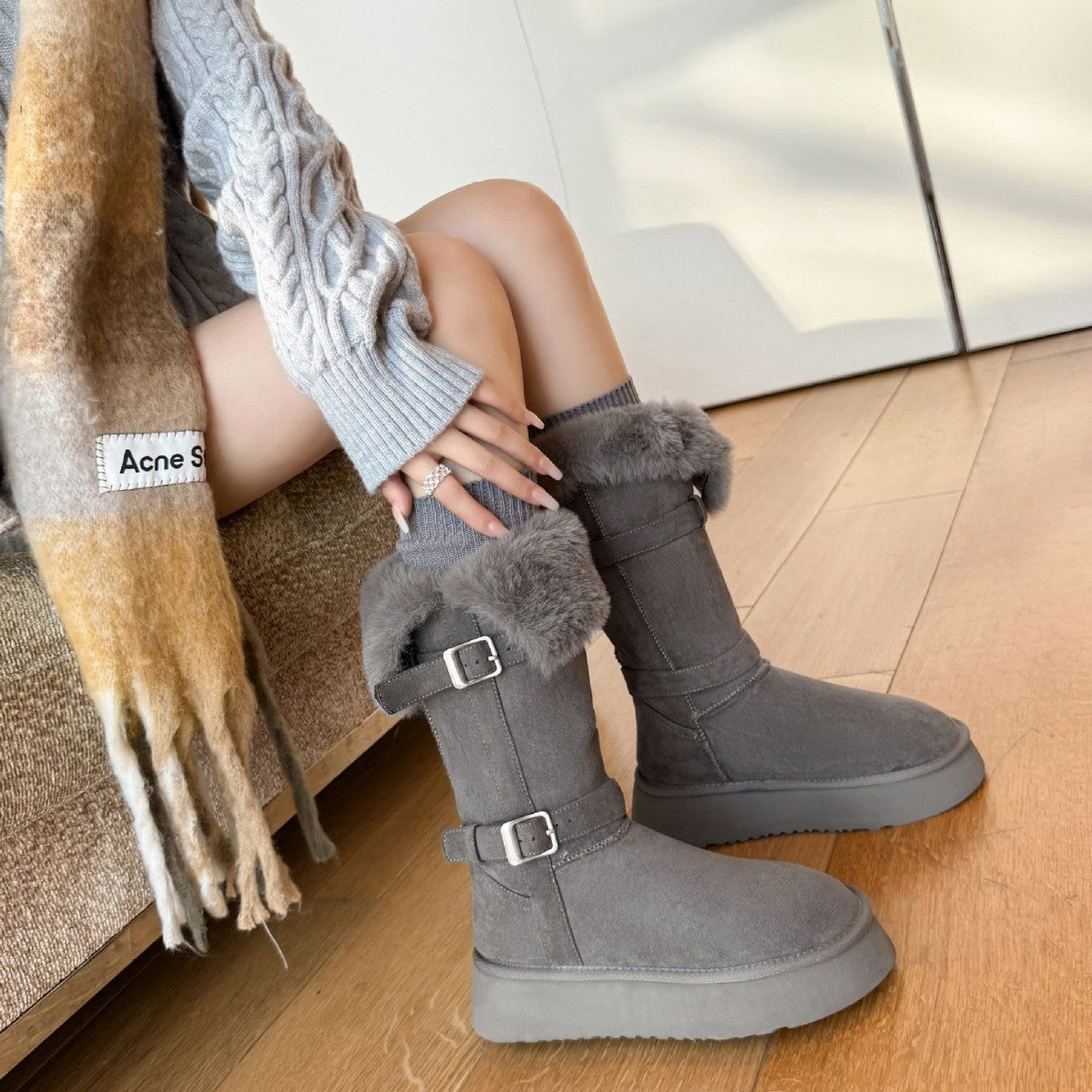 Fleece-Lined Platform Snow Boots
