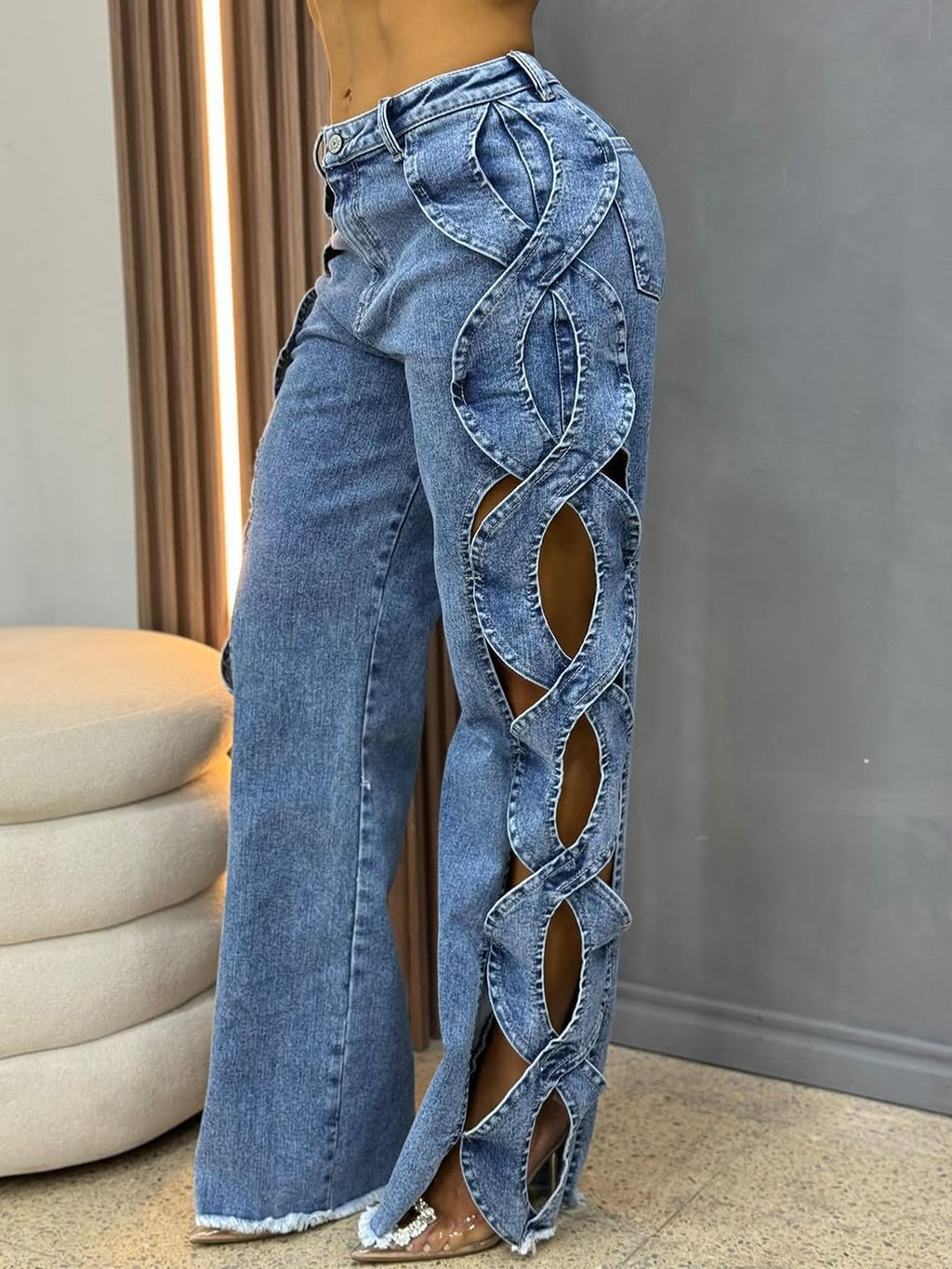 Side-Cutout Denim Trousers
