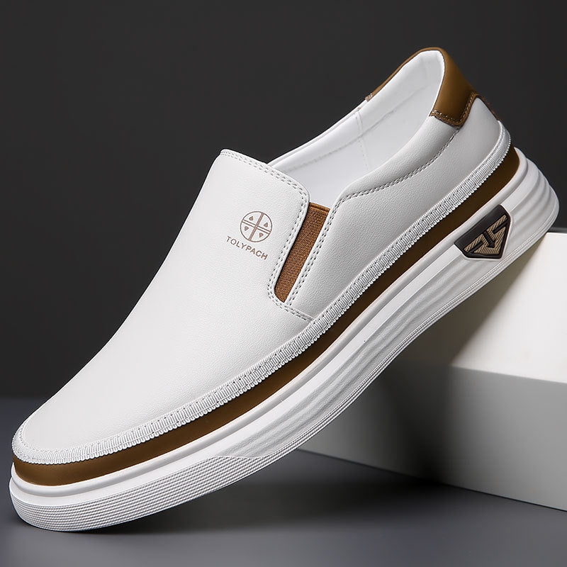 Spring and Autumn New Daily Casual Leather Shoes, Men's Soft Leather Soft Soles, Lazy People Put On Their Feet, Kick White Shoes, Cross-border Plus Size Shoes