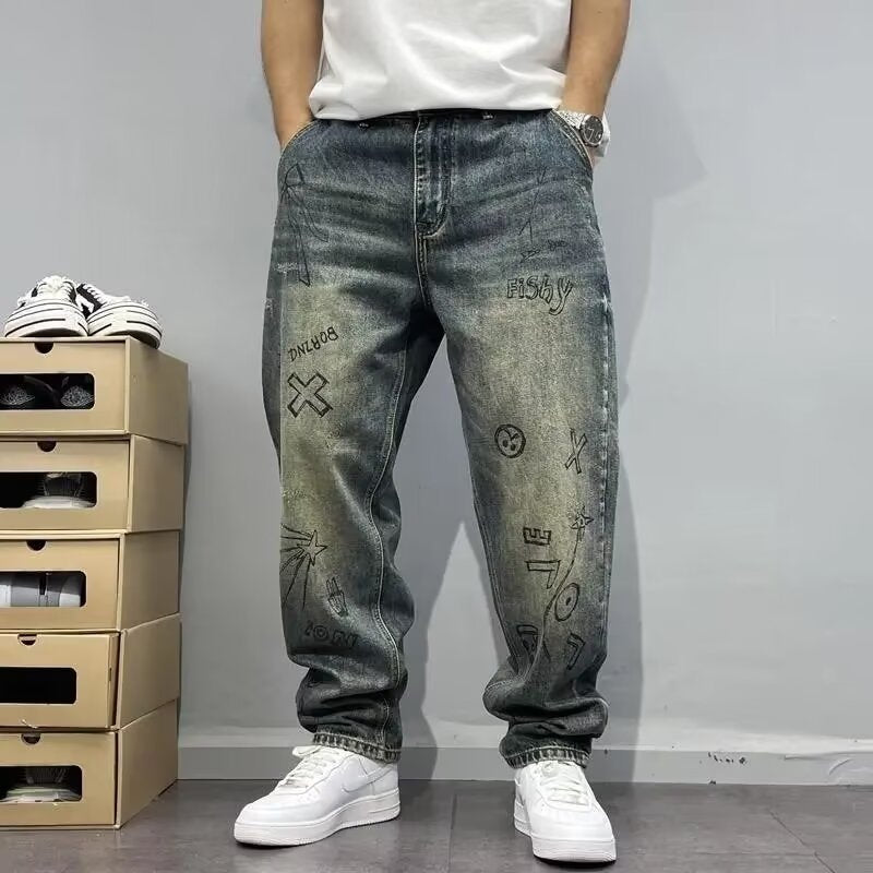 Distressed Patchwork Straight-Leg Jeans