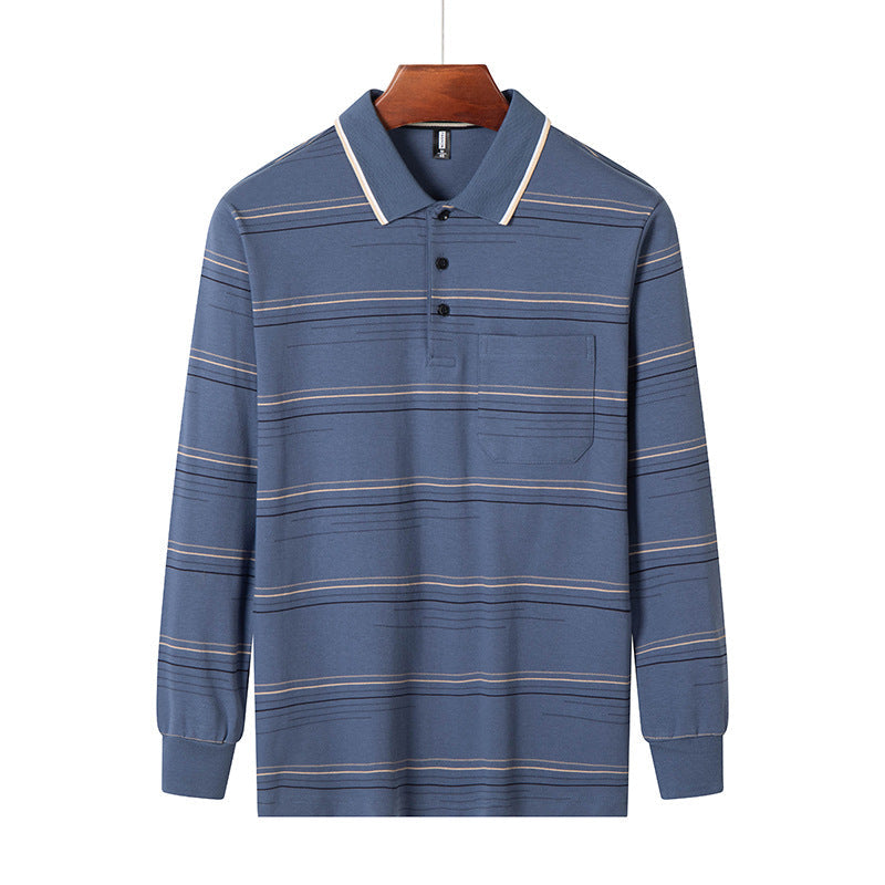Men's Long Sleeve Striped Polo Shirt
