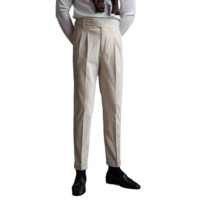 High-Waist Neapolitan Pleated Corduroy Trousers