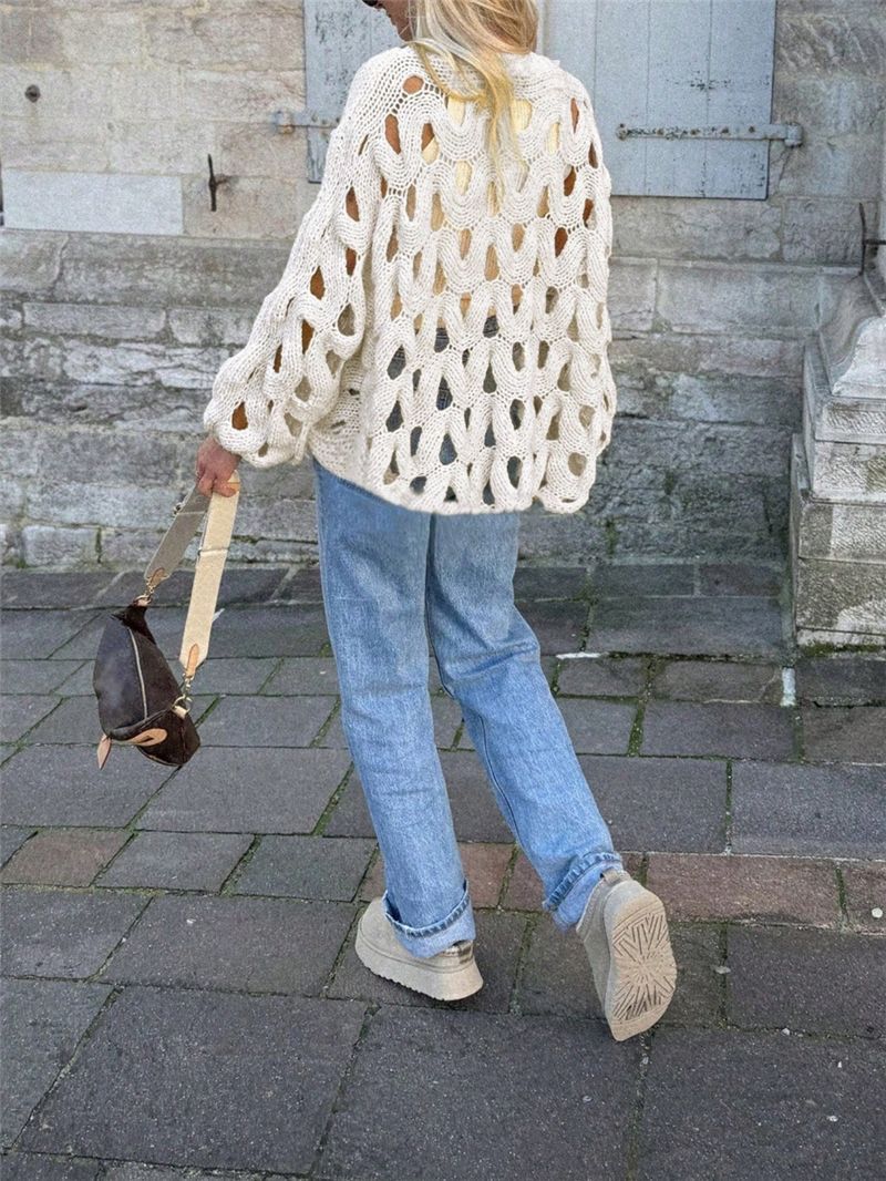 Openwork Wave Knit Pullover