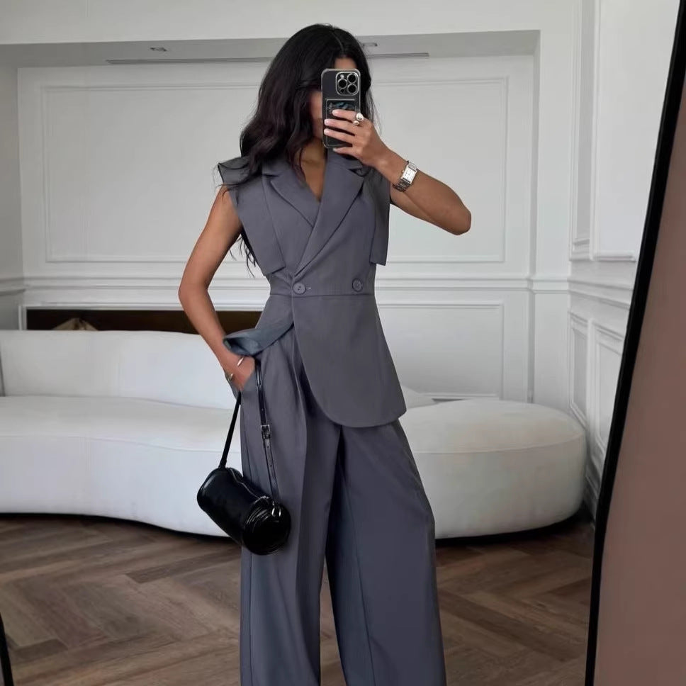 Sleeveless Vest and Wide Leg Pants Set