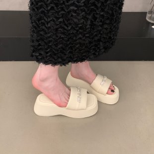 Black Sequin Platform Slides