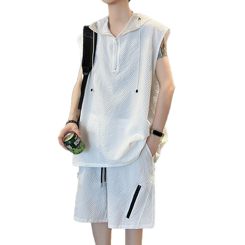 Men's Textured Hoodie & Shorts Set