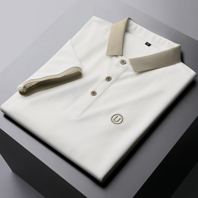 Silk Short Sleeve Polo Shirt: Contrast Lapel