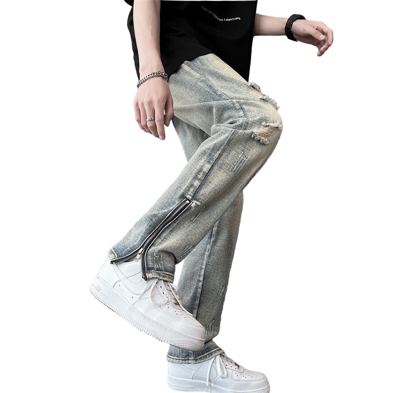 Zipped Straight Leg Jeans