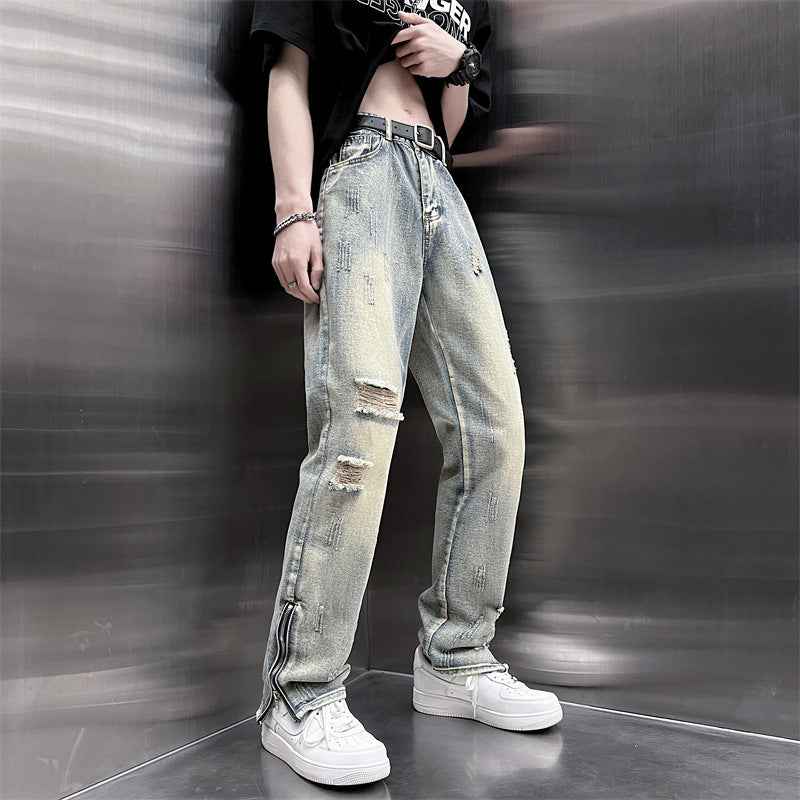 Zipped Straight Leg Jeans