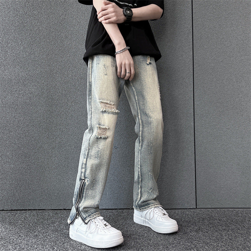 Zipped Straight Leg Jeans