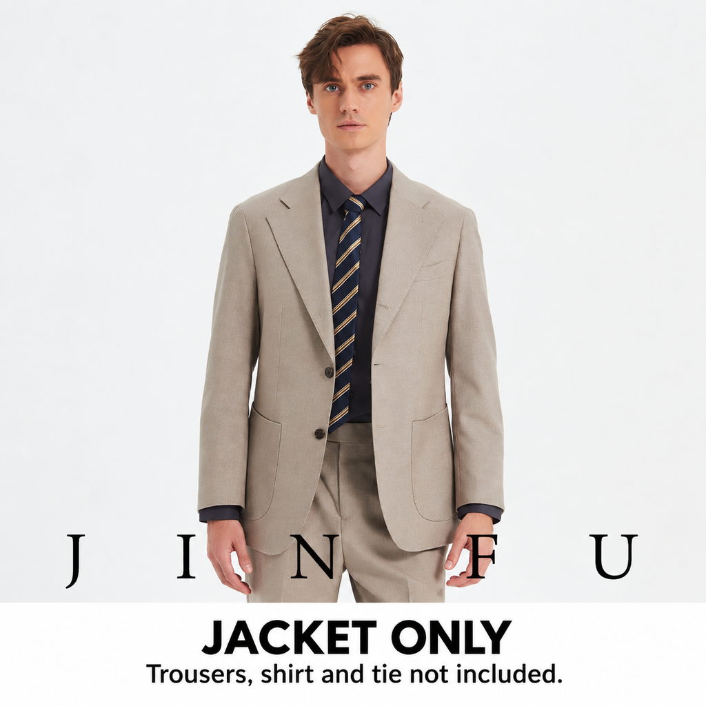 Beige gray business vintage jacket only. Trousers, shirt and tie are not included.
