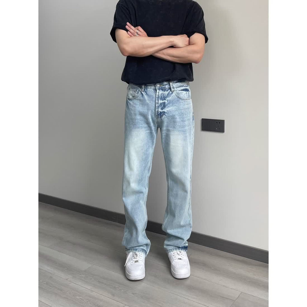 Washed Denim Straight-Leg Jeans