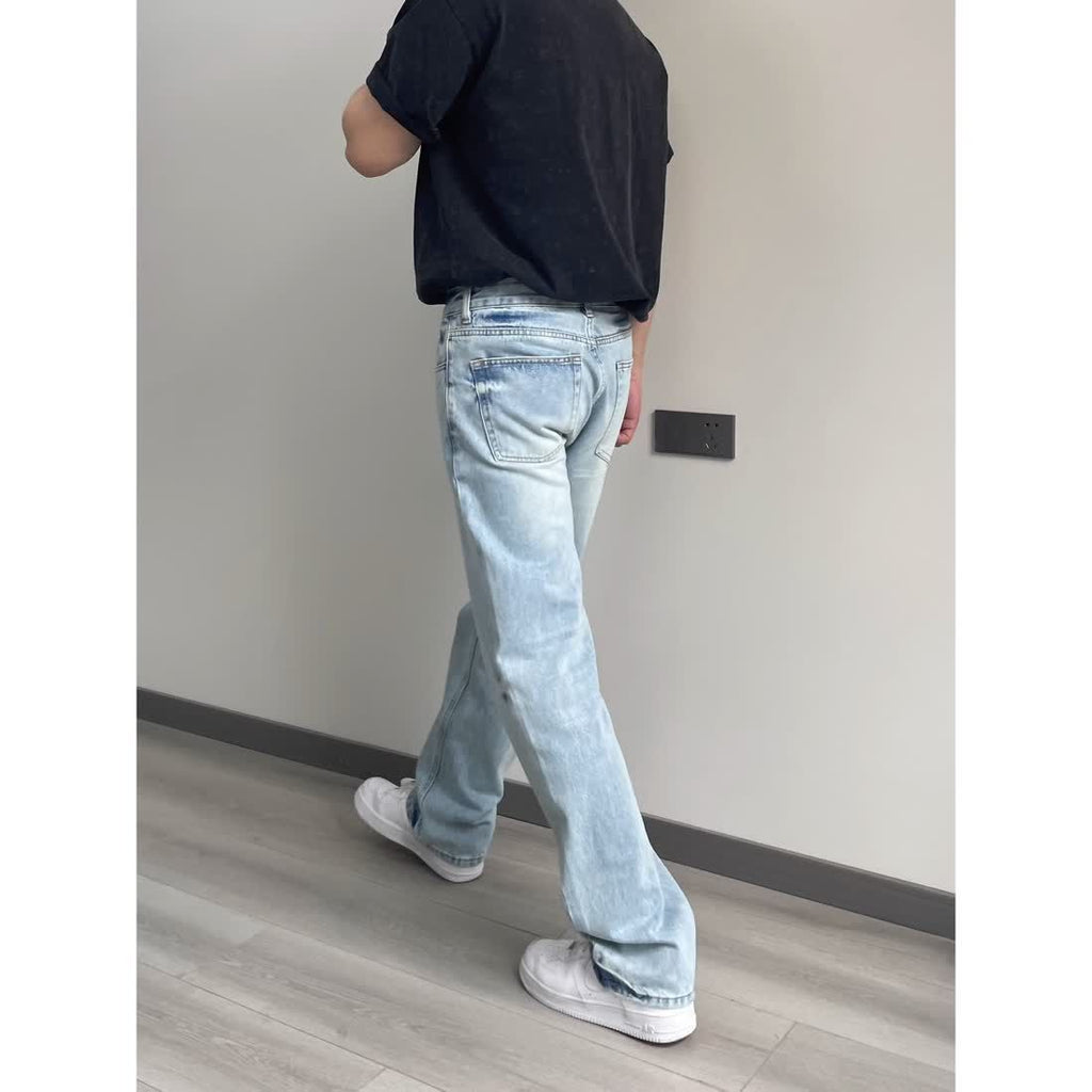 Washed Denim Straight-Leg Jeans