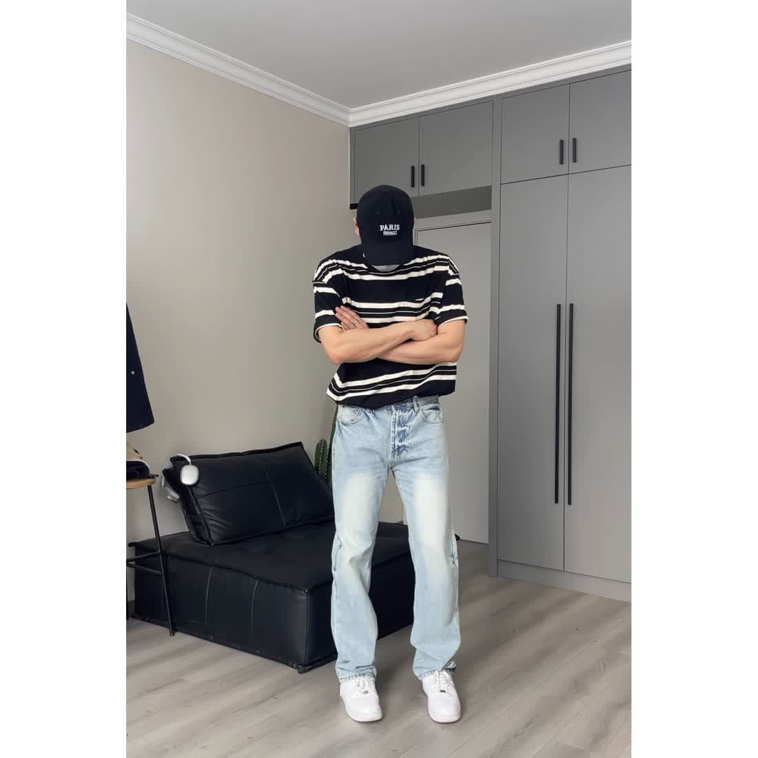 Washed Denim Straight-Leg Jeans